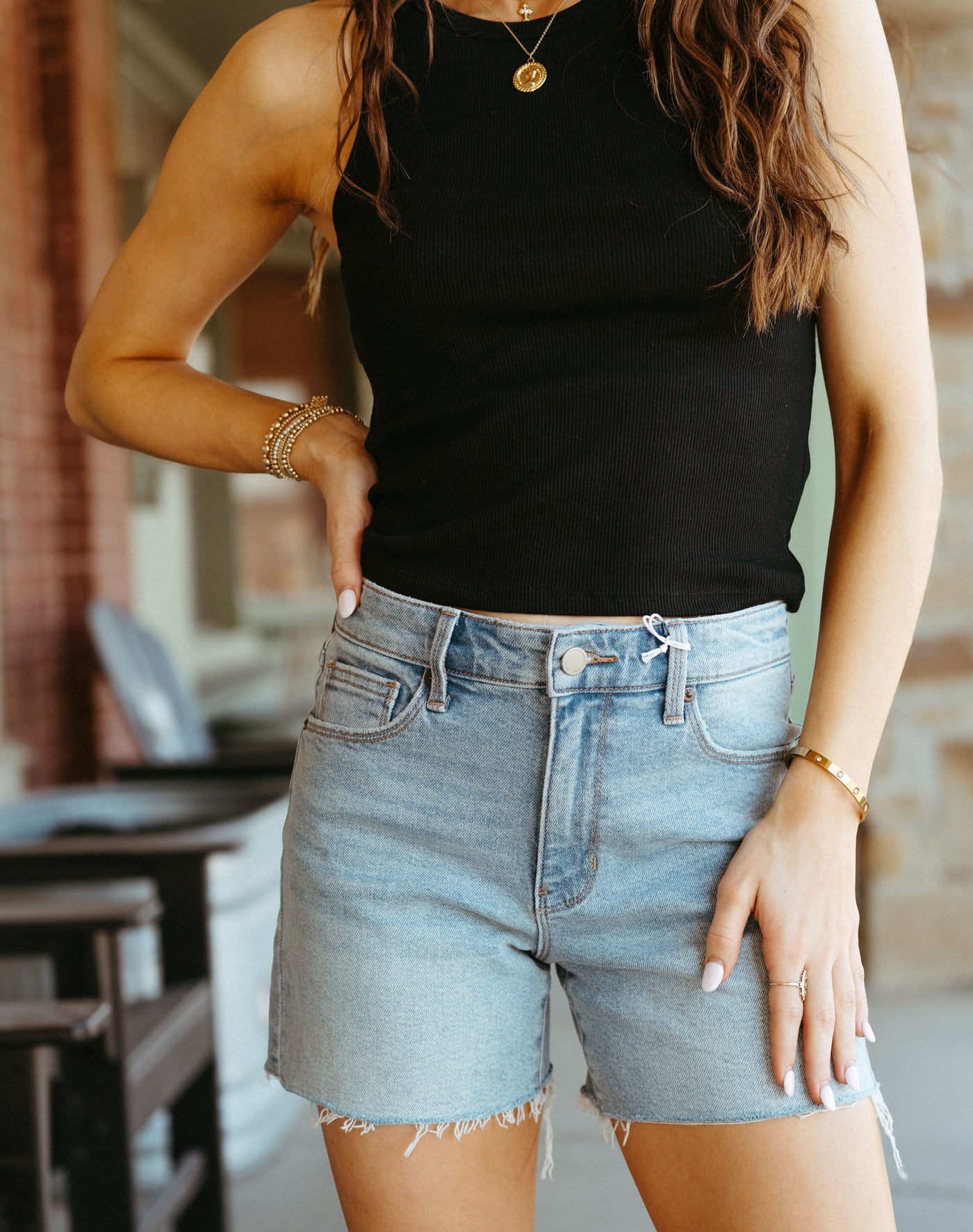 Light Denim Longer Length Walking Shorts DH817