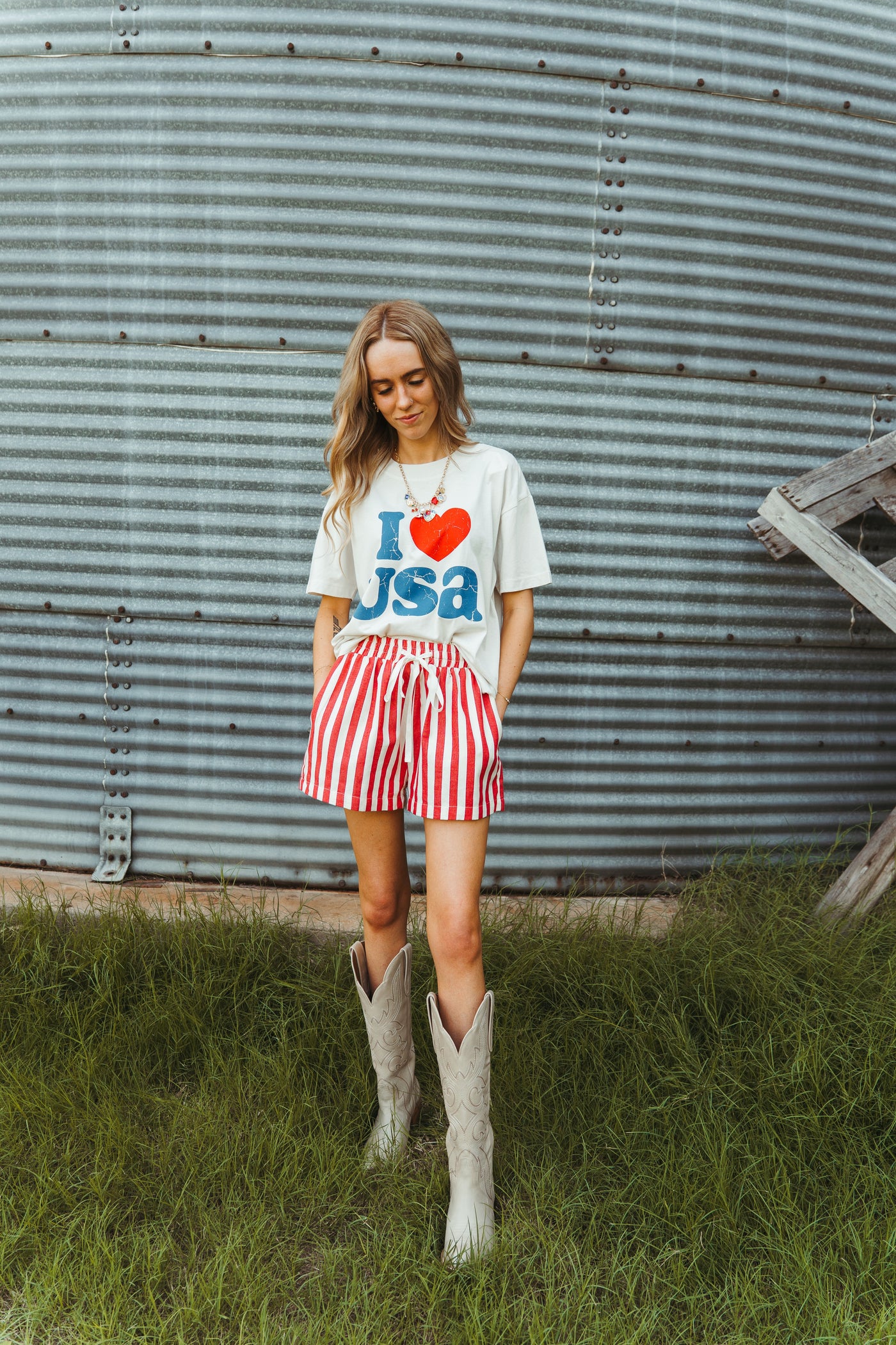 Red Stripe Twill Denim Shorts AP6184W