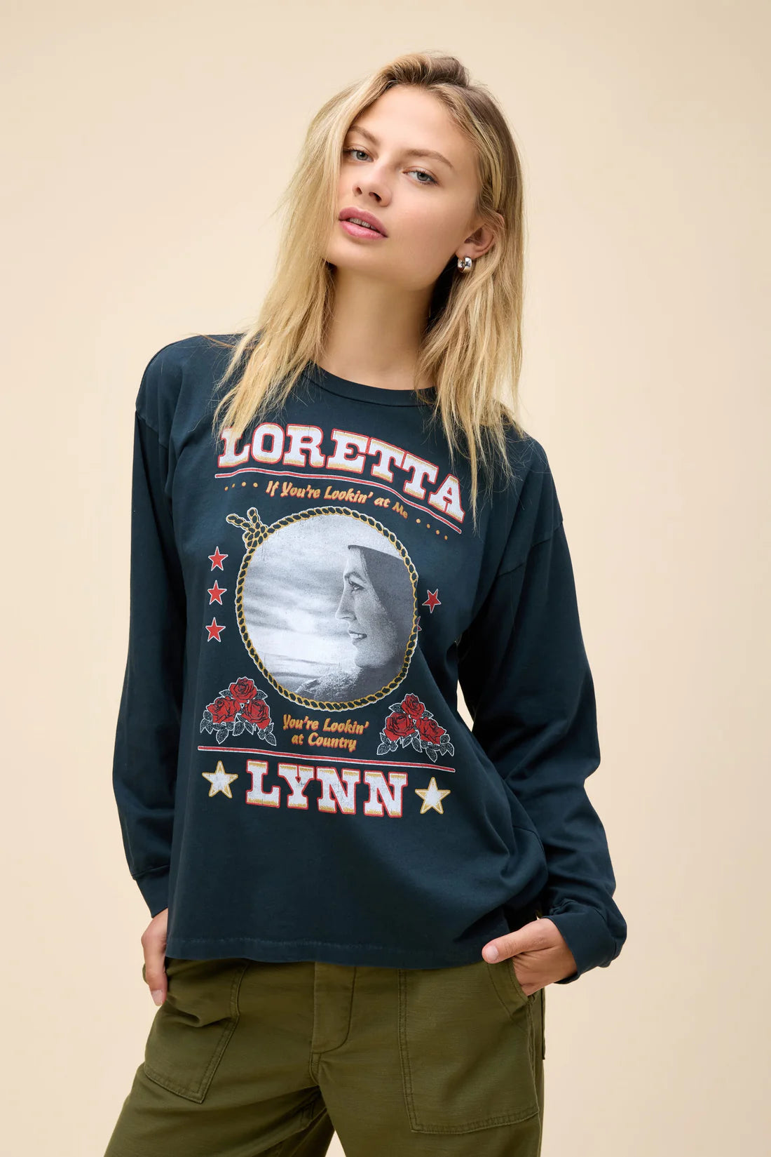 DayDreamer Loretta Lynn Lookin' at Country Relaxed Long Sleeve Black
