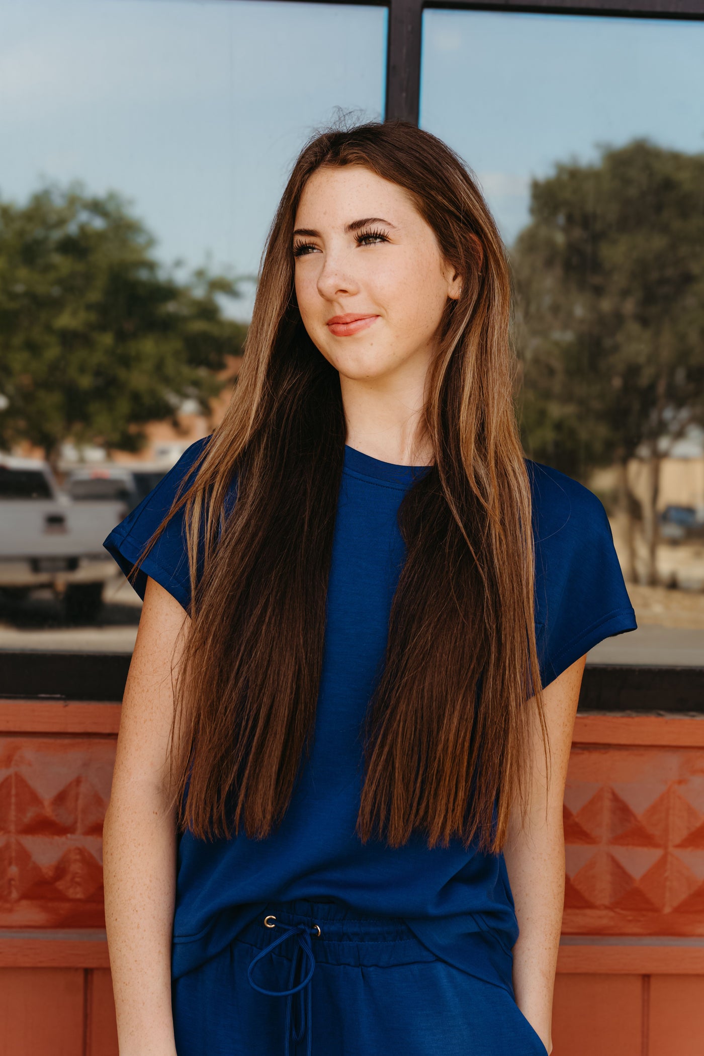 Navy Sabrina Top