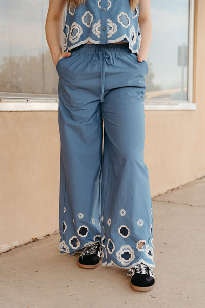 Blue High Waist Scallop Design Pants P26324