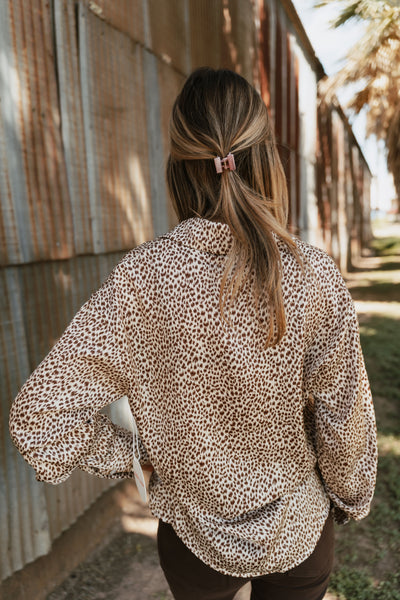 Cream Brown Animal Print Button-Up Top BRT3219-3