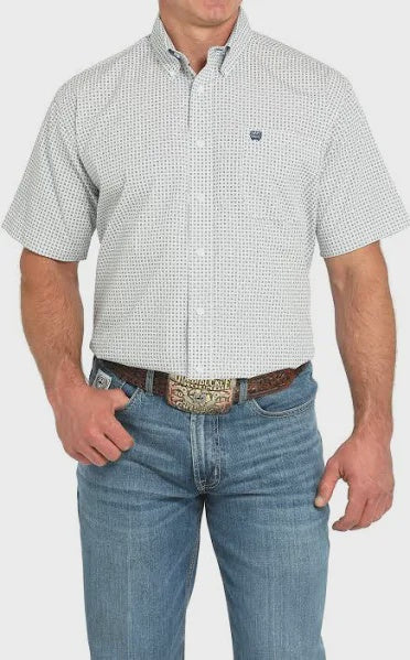 Cinch Men's Geometric Print Short Sleeve Shirt White MTW1111485