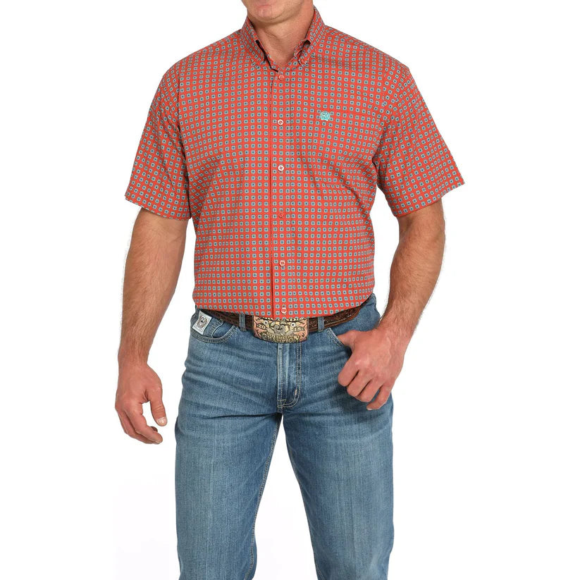 Cinch Men's Print Short Sleeve Shirt Red MTW1111488