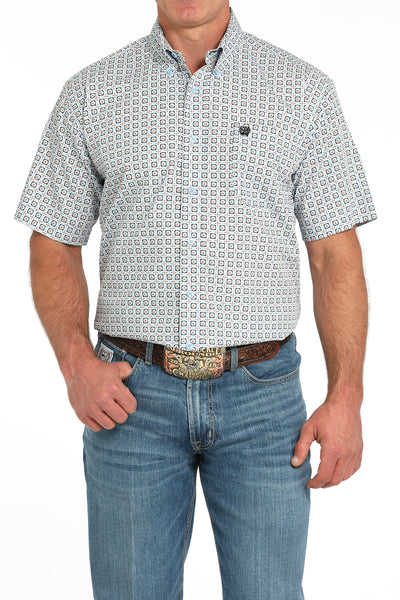 Cinch Men's Print Short Sleeve Shirt Light Blue MTW1111490