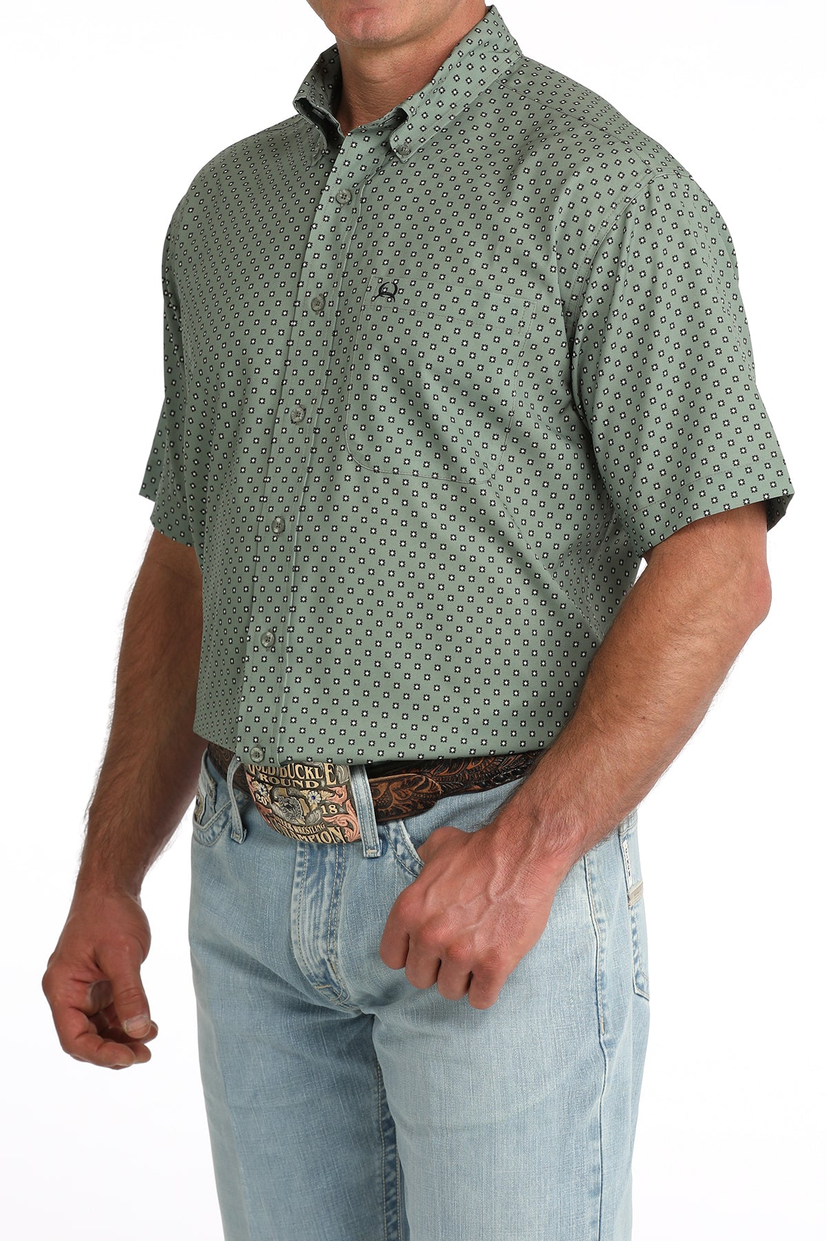 Cinch Arenaflex SS Print Shirt Olive MTW1704176
