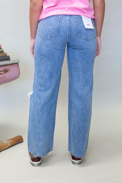 T6033 High Rise Distressed Wide Leg Jean