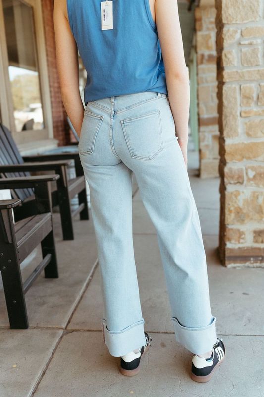 Light Denim Cuffed Palazzo BP476J