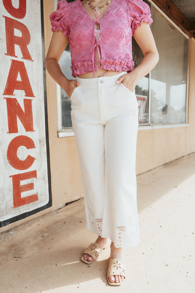 Off White Embroidered Pants ILP6180