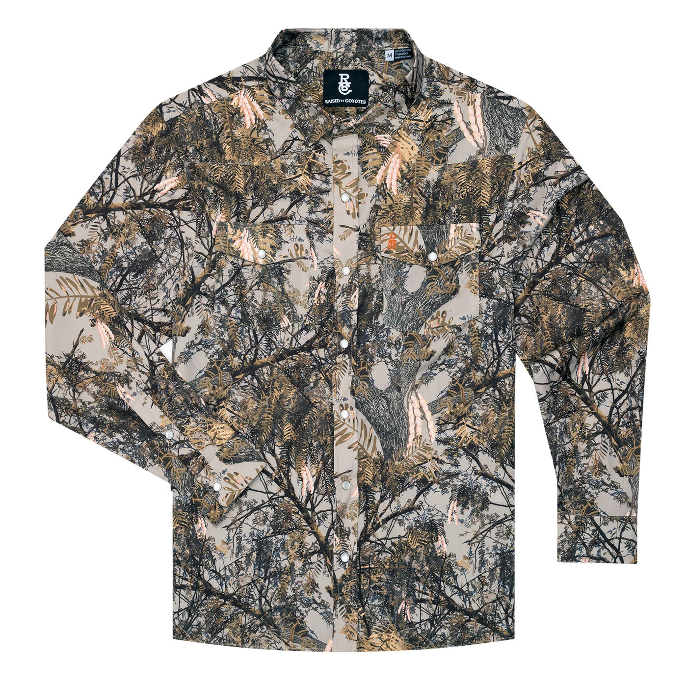 Raised by Coyotes Mesquite Camo Pearl Snap