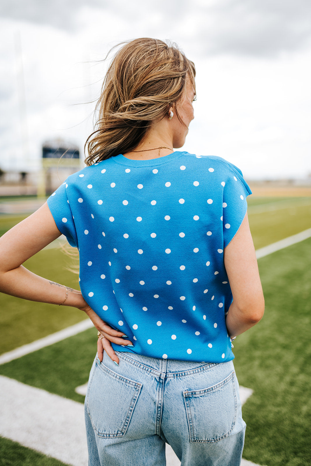 Royal Blue Game Day Sleeveless Polka Dot Knit Top