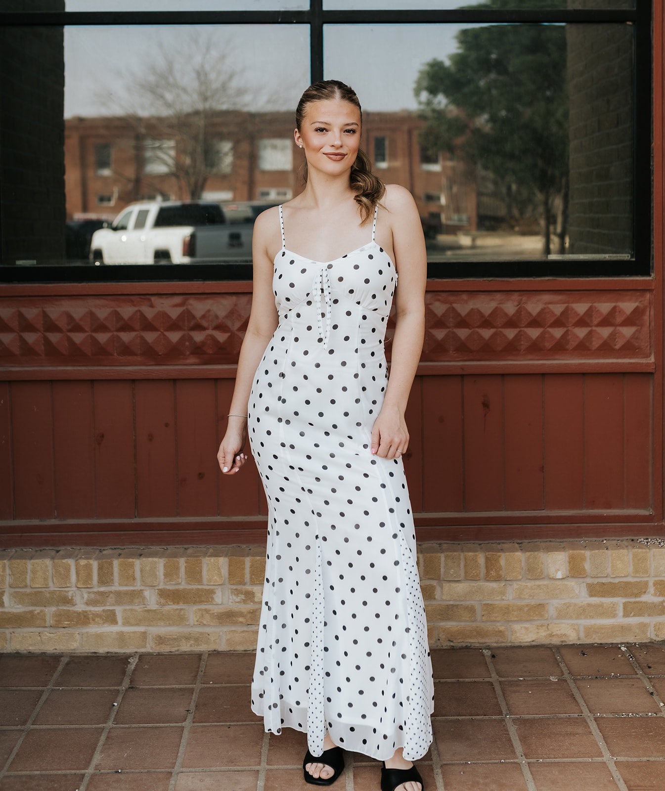 Ivory/Black Polka Dot Strapless Maxi Dress BD6158