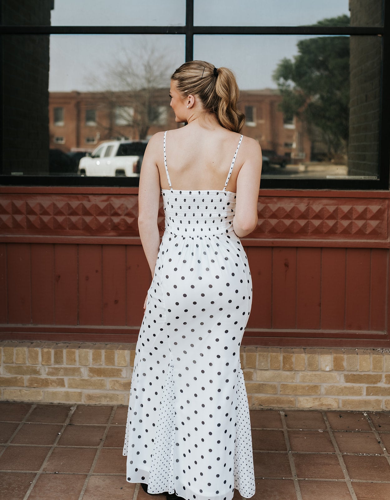 Ivory/Black Polka Dot Strapless Maxi Dress BD6158
