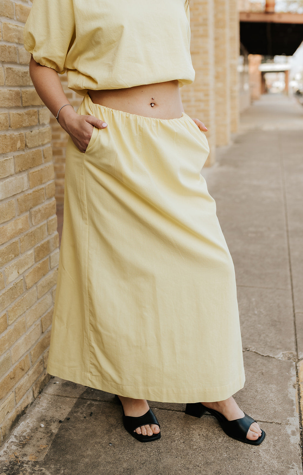 Lemon Cotton Bubble Knit Top and Skirt Set