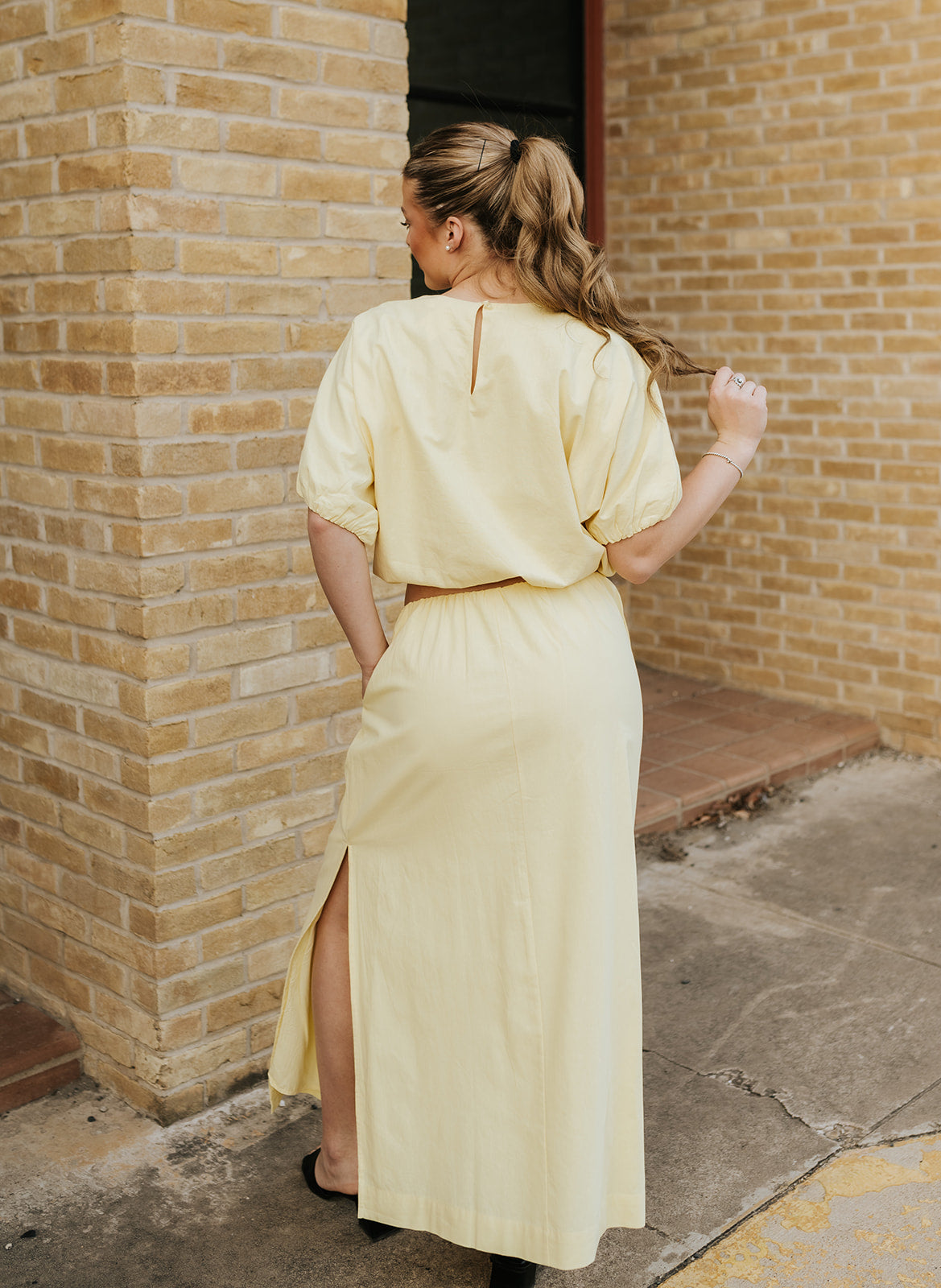 Lemon Cotton Bubble Knit Top and Skirt Set