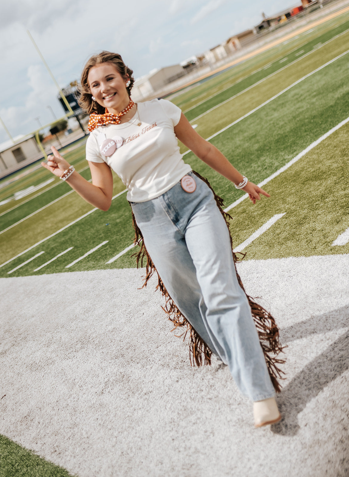 Suede Fringe Light Wash Denim Pants FP2309