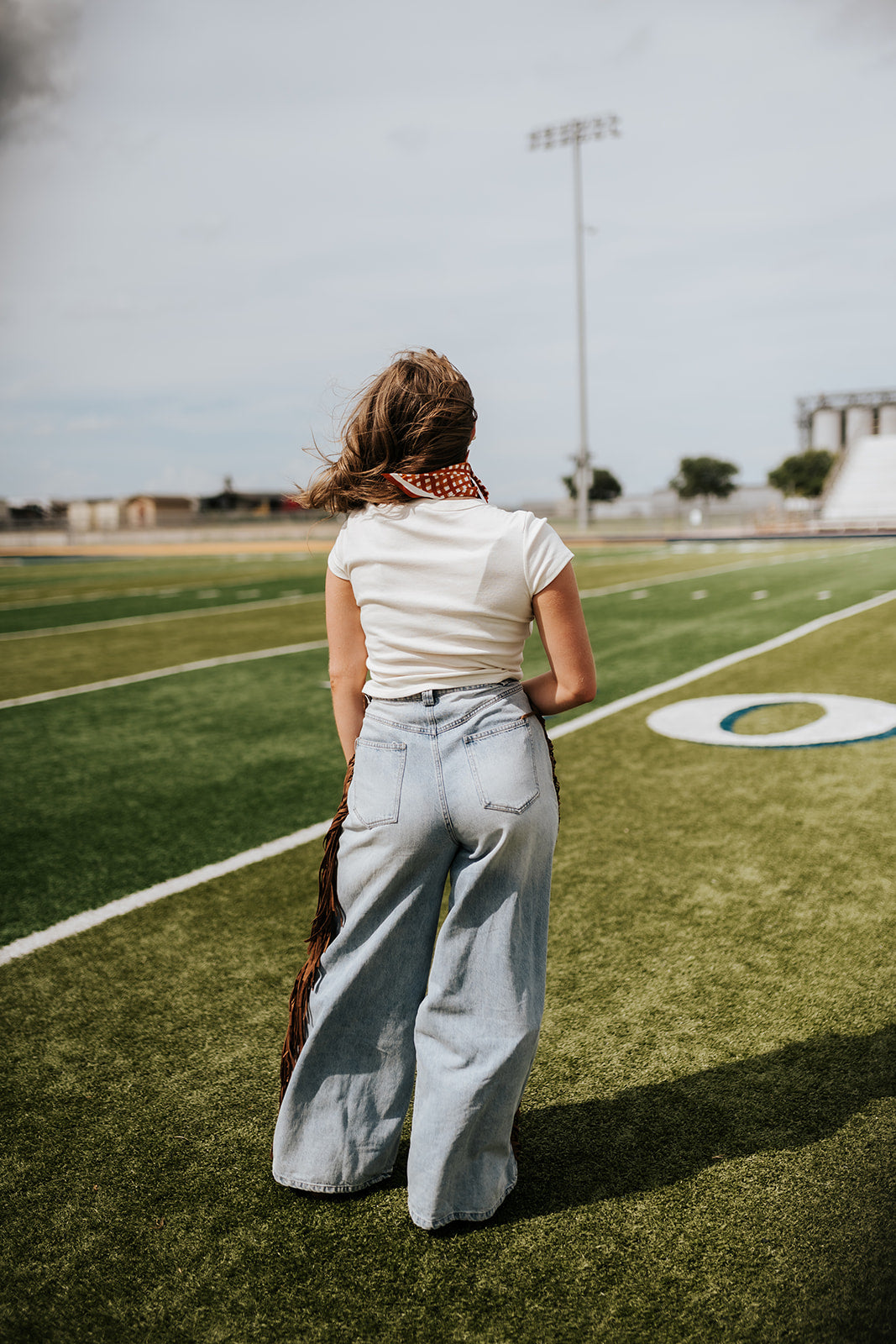 Suede Fringe Light Wash Denim Pants FP2309