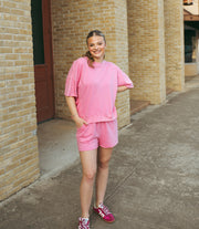 Pink Mineral Washed Knit Top & Shorts