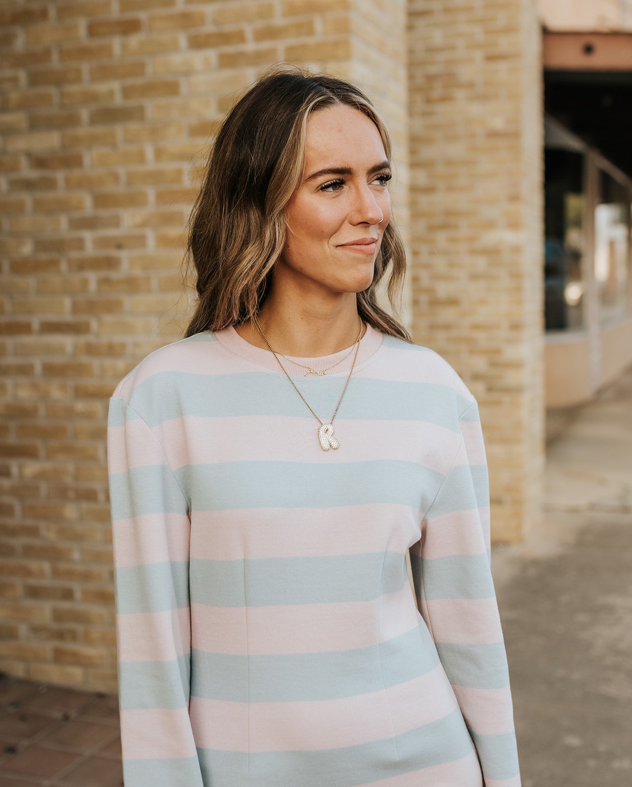Pink Striped Long Sleeve Mini Dress IDA1016