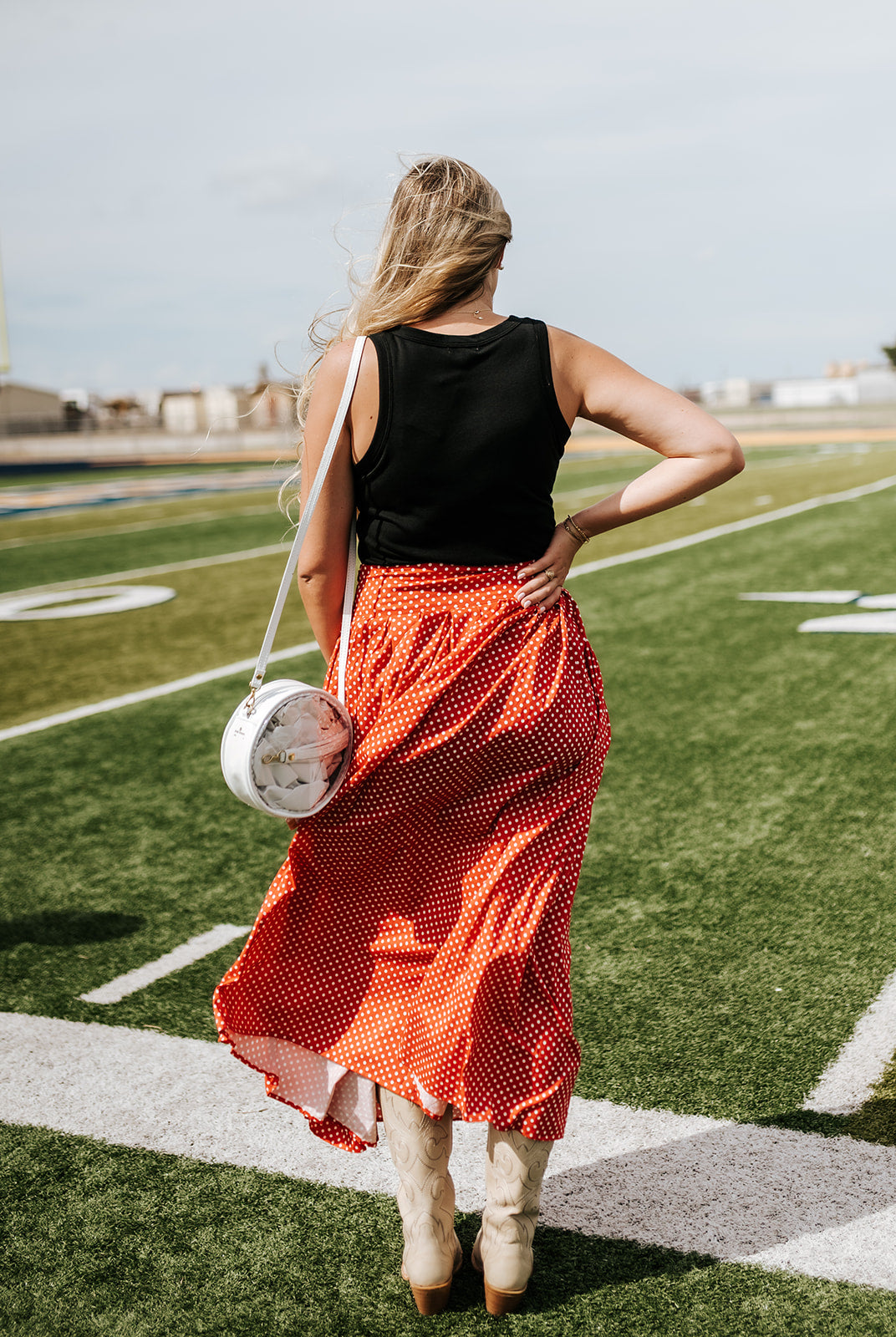 Pleated Polka Dot Rope Tie Maxi Skirt CS4069