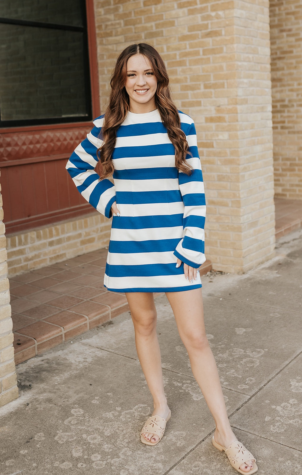 Royal Striped Long Sleeve Mini Dress IDA1016