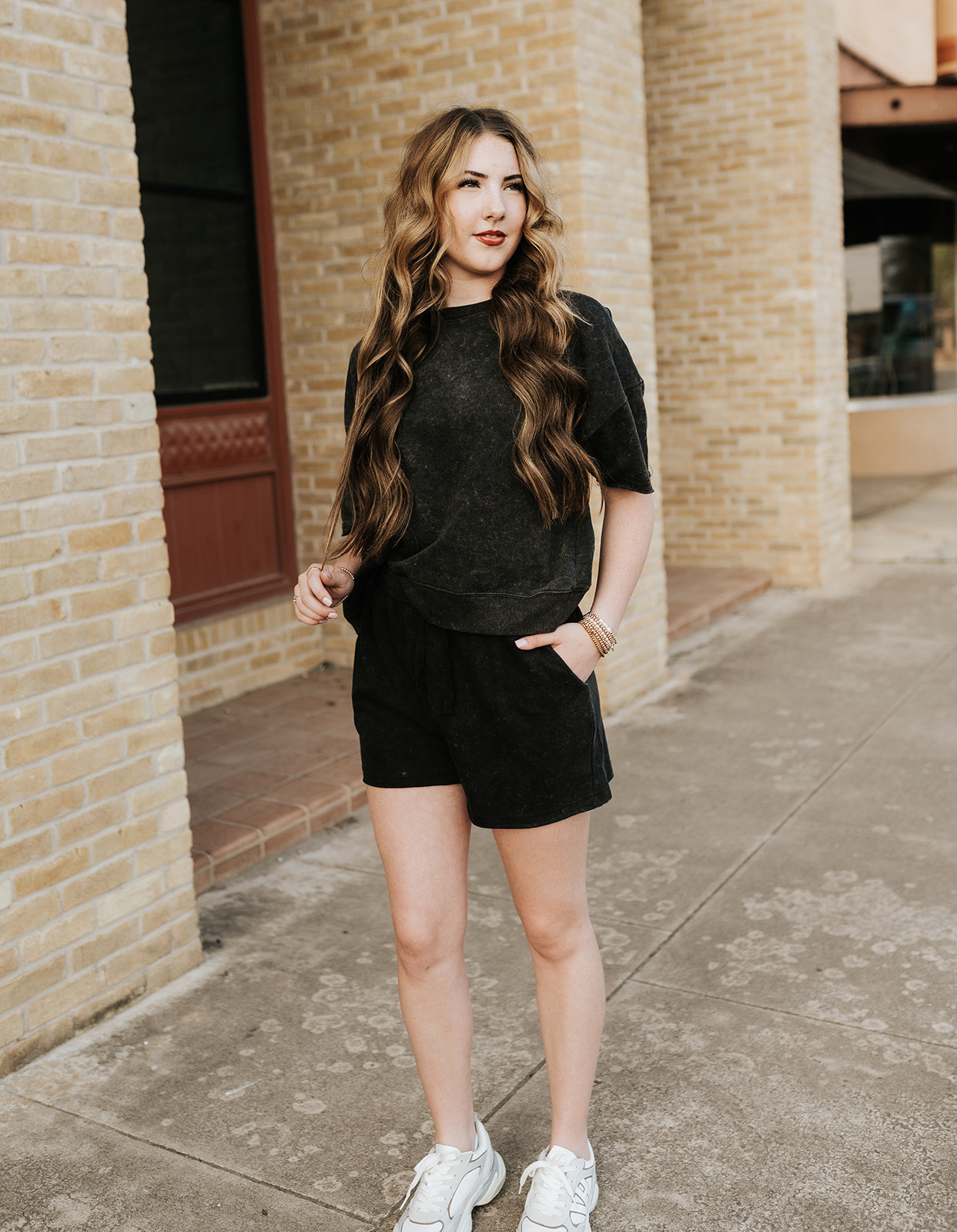 Black Mineral Washed Knit Top & Shorts