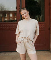 Beige Mineral Washed Knit Top & Shorts