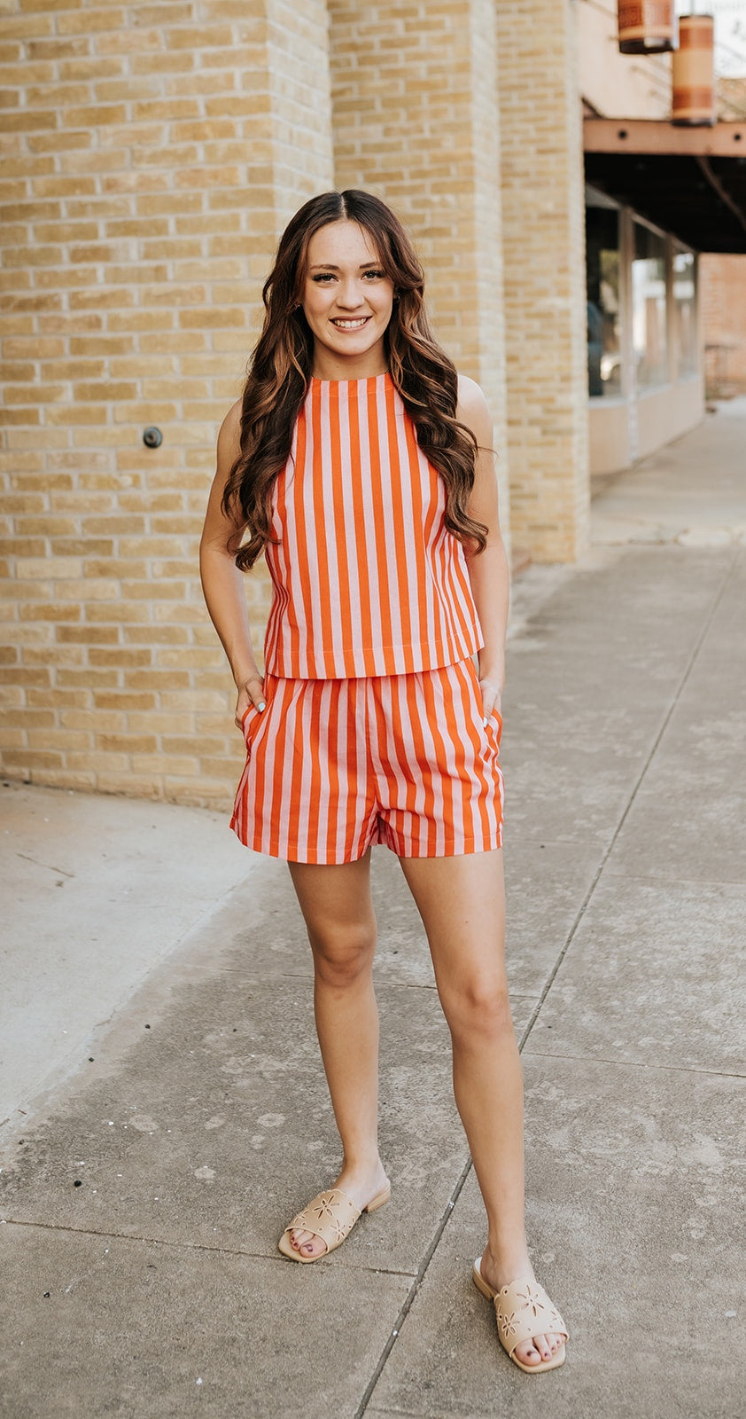 Punch/Coral Striped Shorts WL25-12083B