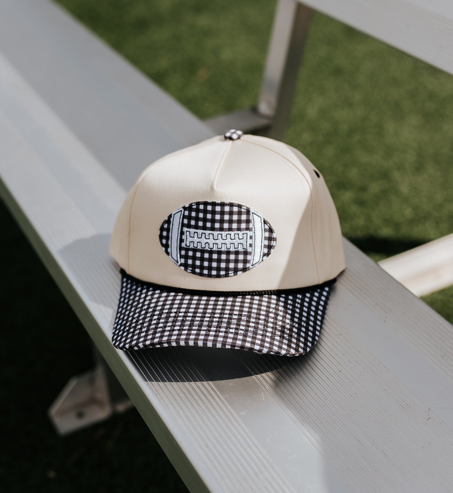 Black Gingham Football Canvas Cap