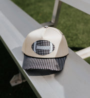 Black Gingham Football Canvas Cap