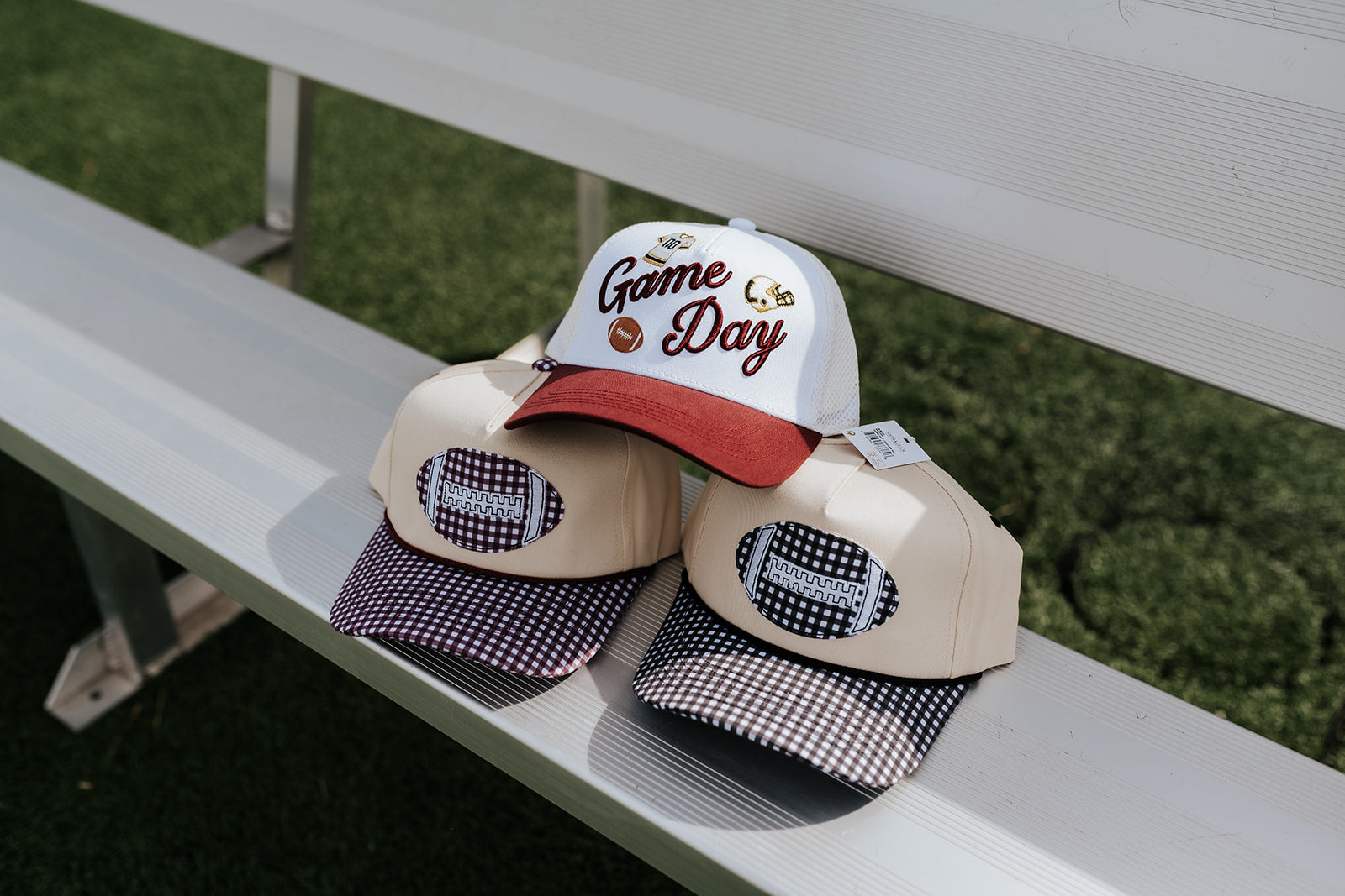 Maroon Gingham Football Canvas Cap