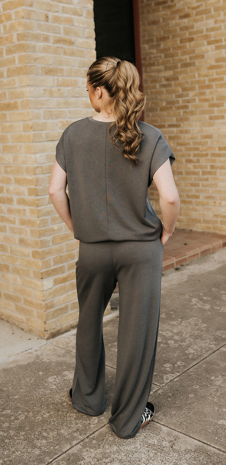Solid Charcoal Knit Top & Pants Set