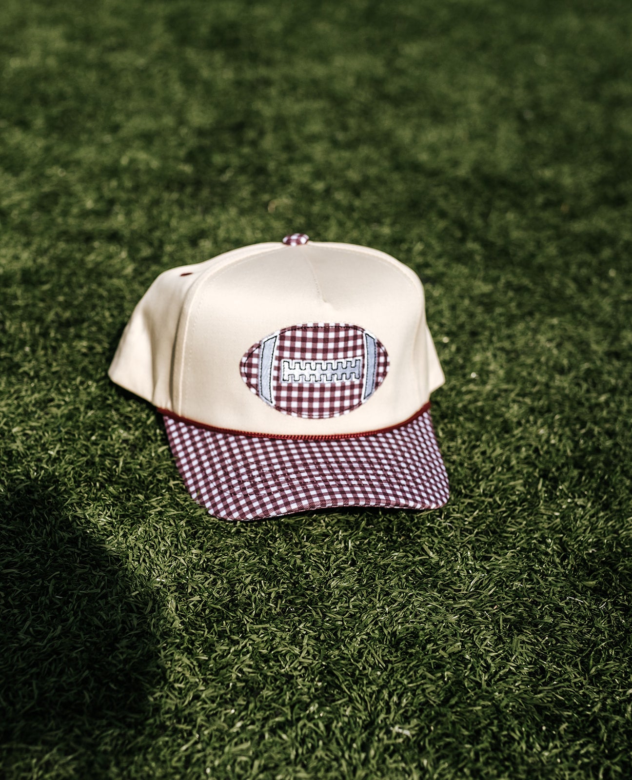 Maroon Gingham Football Canvas Cap