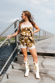 Brown Polka Dot Lace Trim Satin Shorts JP27181