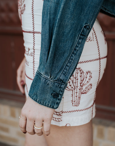 Indigo Blue Button Down Short Denim Shirt