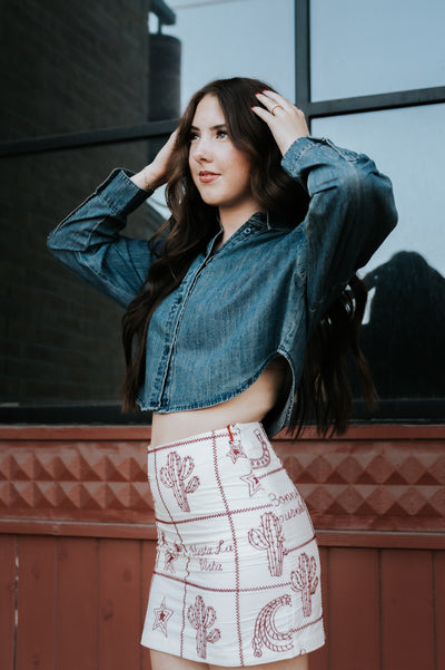 Indigo Blue Button Down Short Denim Shirt
