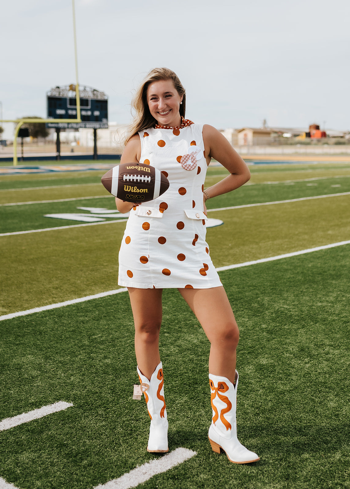 Burnt Orange Polka Dot woven midi dress ID24338
