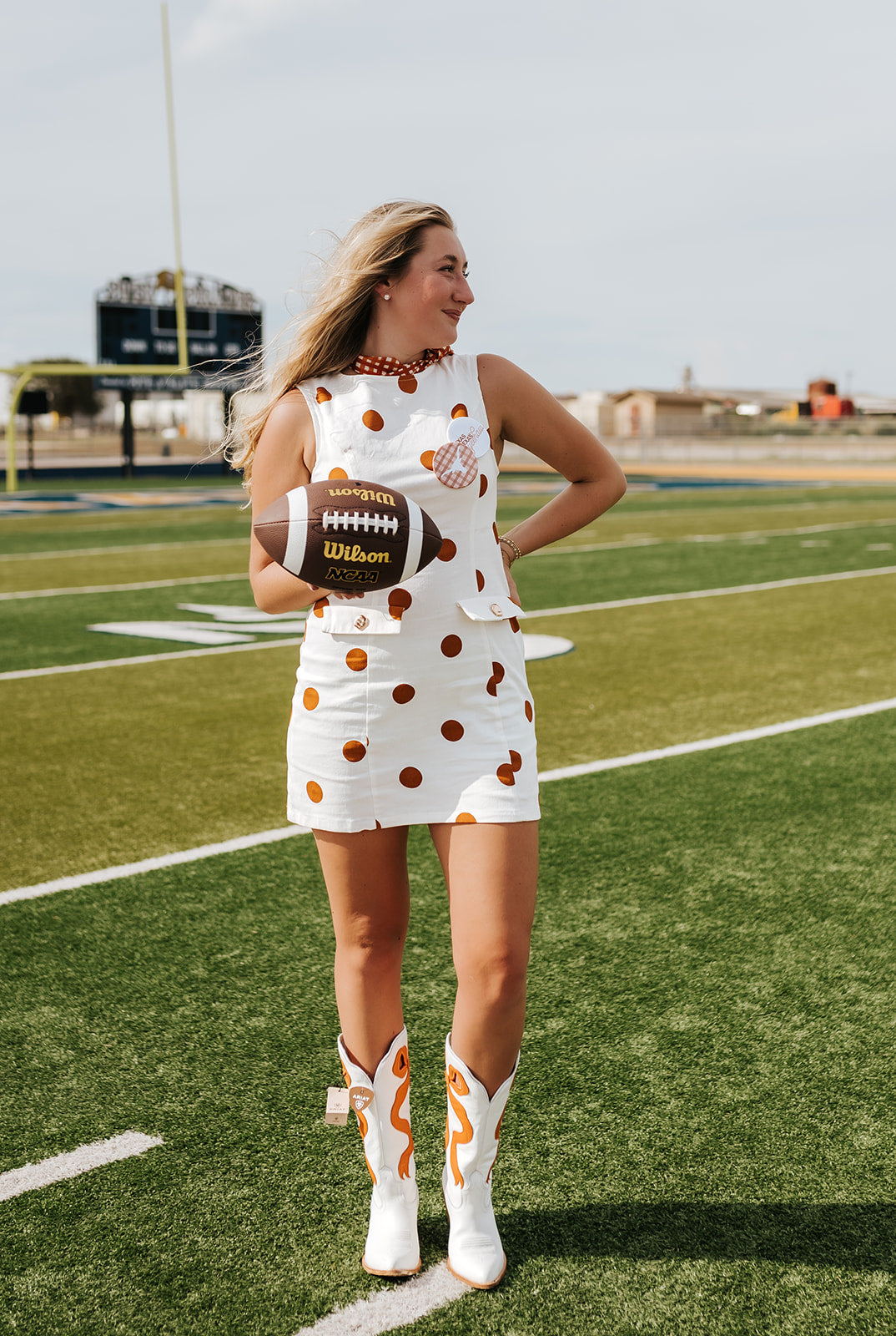 Burnt Orange Polka Dot woven midi dress ID24338