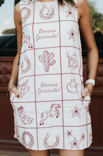 Cream Western Flair Shift Dress