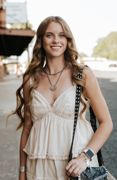 V-Neck Lace & Ruffle Sleeveless Tiered Mini Dress