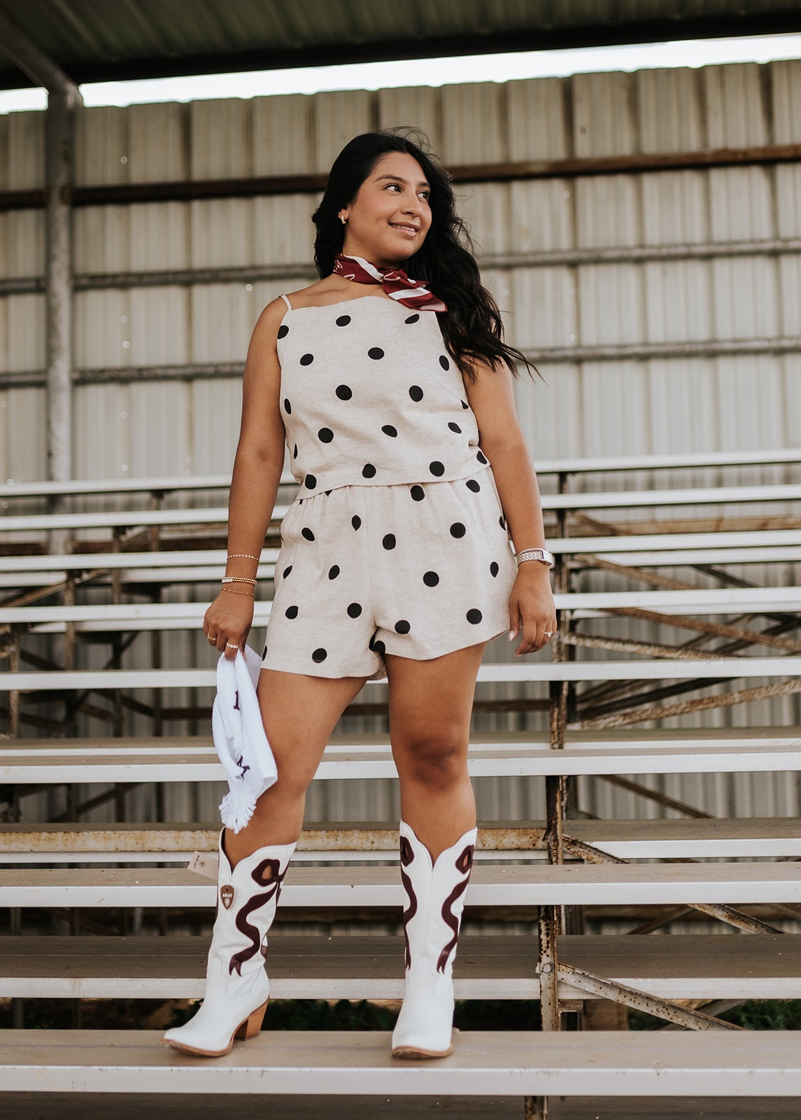 Polka Dot Linen Sleeveless Top and Shorts Set IST6385-A