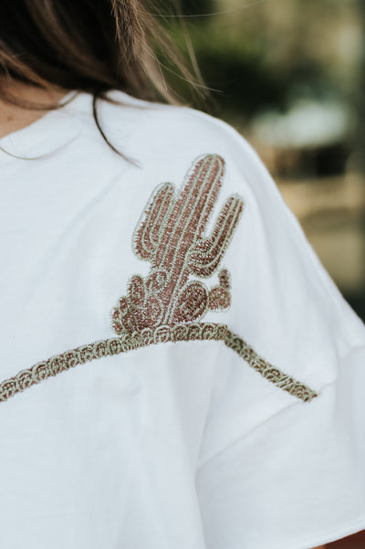 Off White Embroidered Western Tee 23376T