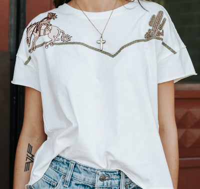 Off White Embroidered Western Tee 23376T