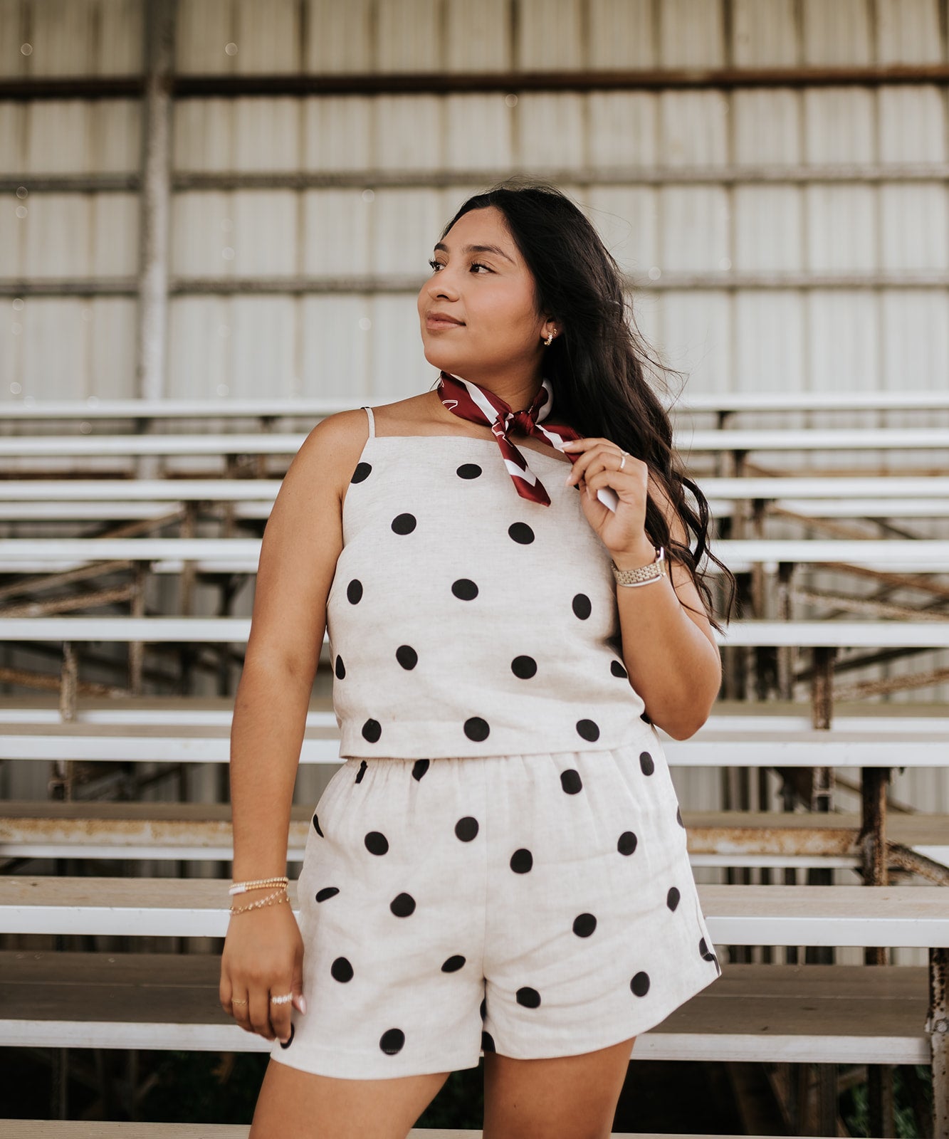 Polka Dot Linen Sleeveless Top and Shorts Set IST6385-A