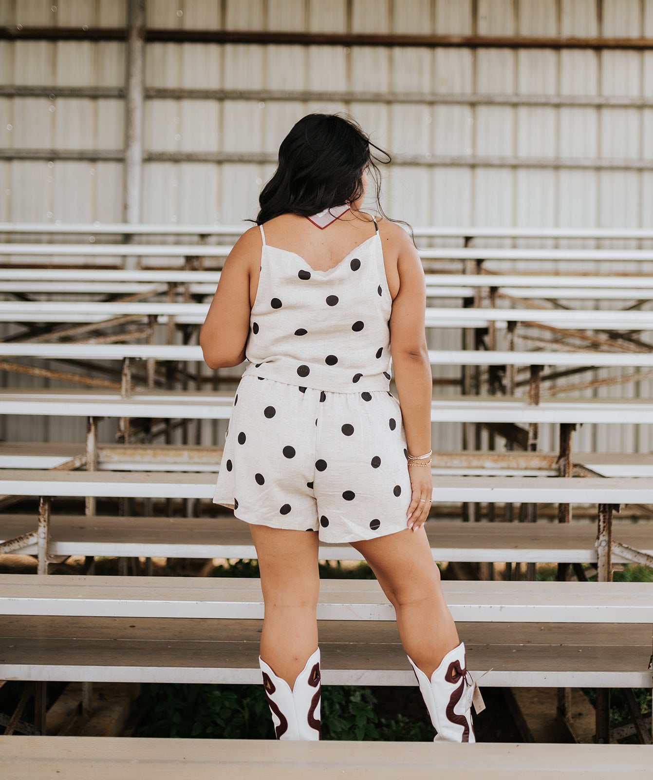 Polka Dot Linen Sleeveless Top and Shorts Set IST6385-A
