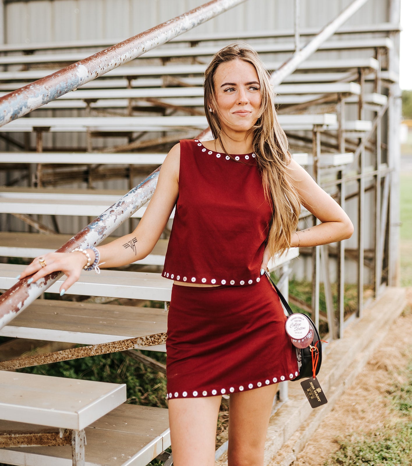 Maroon Stud Trim Detail Mini Skort CS4134