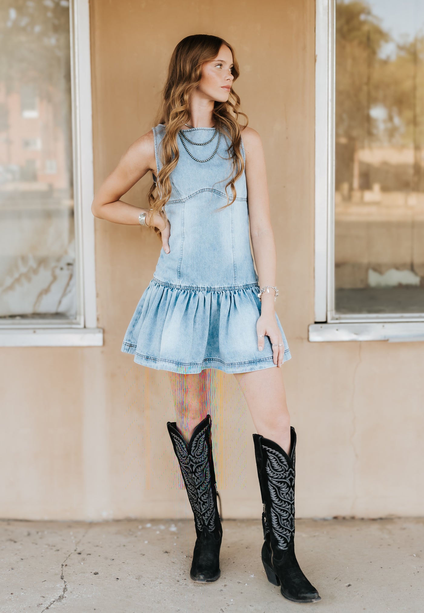 Prague Light Wash Denim Mini Dress N1905D-1