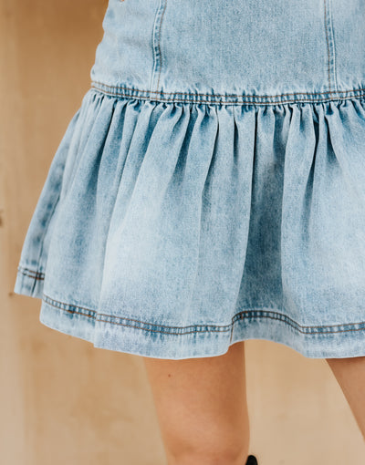 Prague Light Wash Denim Mini Dress N1905D-1
