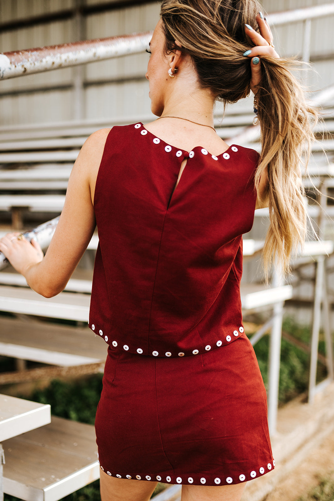 Maroon Stud Trim Detail Mini Skort CS4134