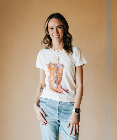 Natural Splatter Boots Hi-Lo Tee 10028-ER129